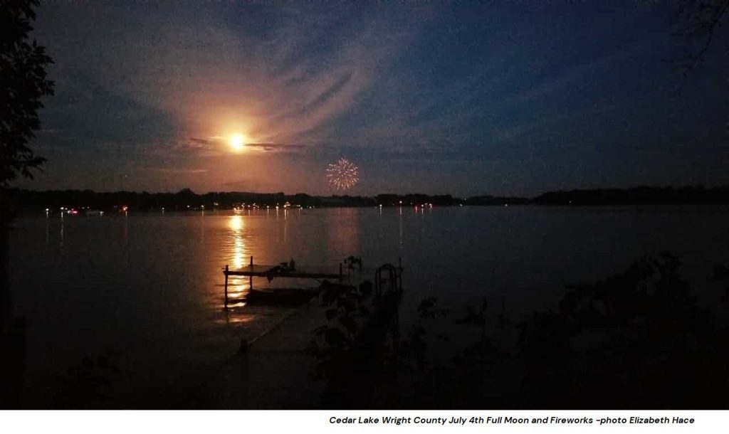 Fireworks on July 4th over Cedar Lake in Wright County