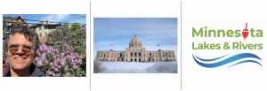 Jeff Forester on left, MN Capitol center, MLRA logo on right