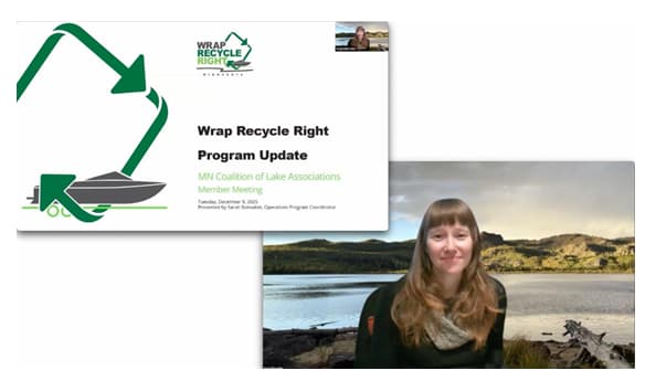 Wrap Recycle Right program update with image of Sarah Bonvallet, program operations coordinator