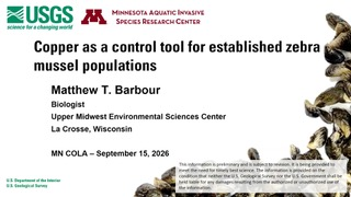 Title slide for Matt Barbour's Copper-Zebra Mussel presentation