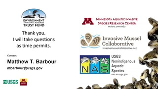 Title slide for Matt Barbour's Copper-Zebra Mussel presentation question and answer period